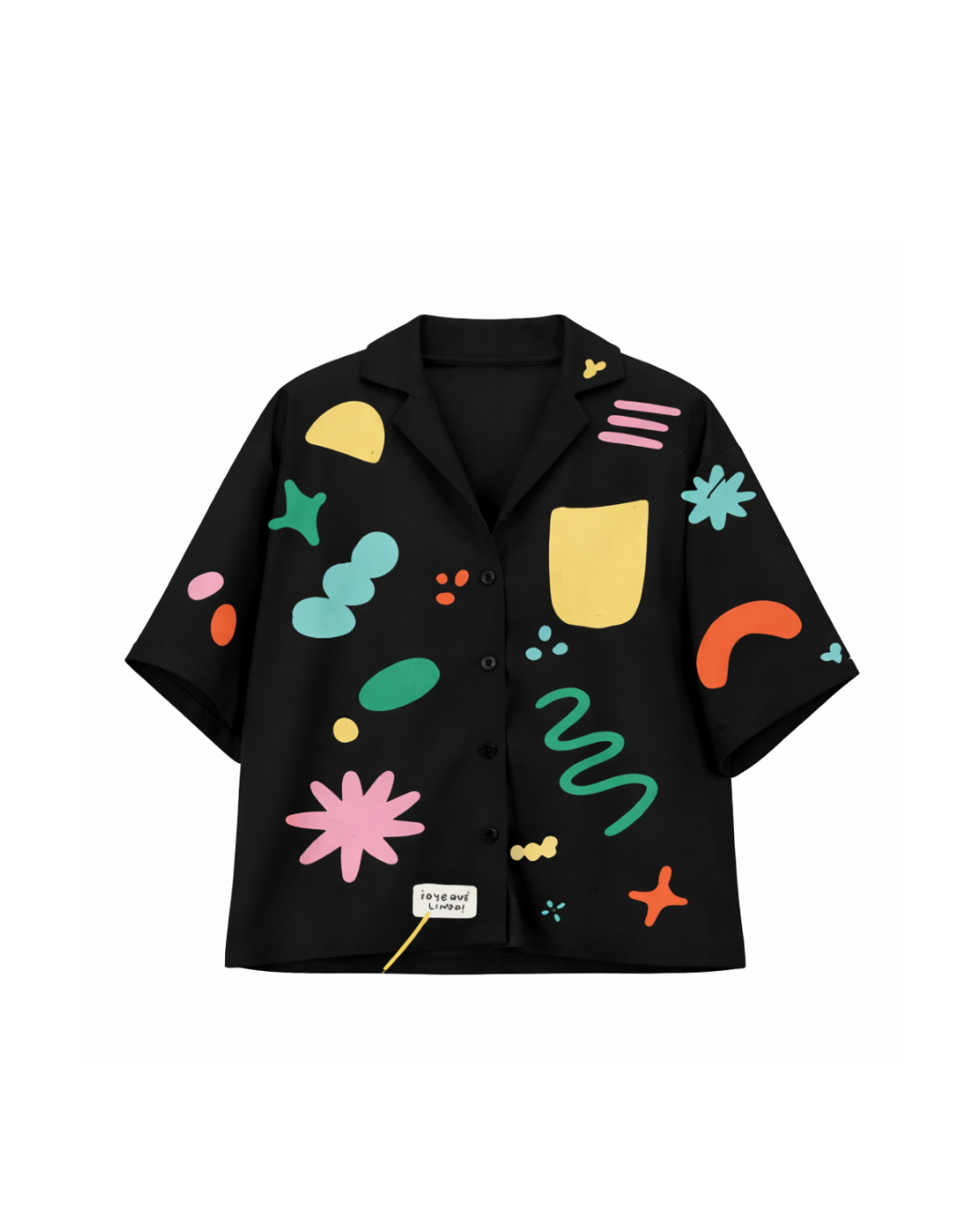 camisa unisex color negro con diseños ilistrados coloridos