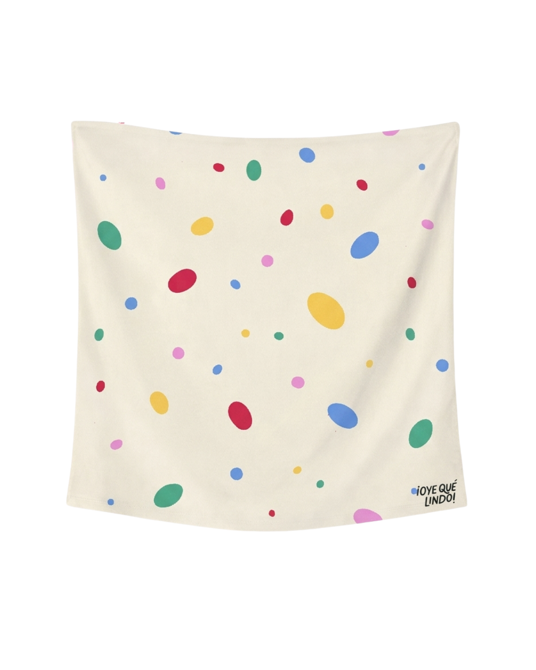 pañuelo de seda color beige con lunares de colores